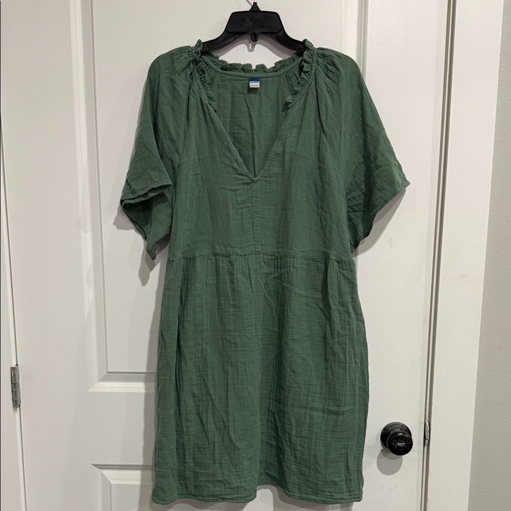 Old Navy Olive Green V-Neck Gauze Mini Dress